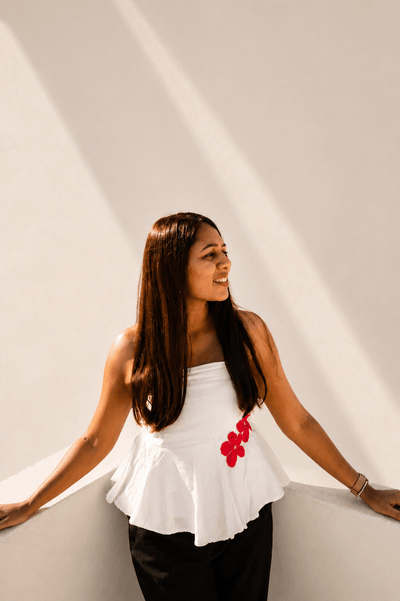 The POO tube top | Flower Applique | Strapless Summer Wear – Womens Top on Brown Living™. SKU: TU07. Img 9.