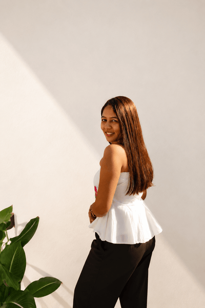The POO tube top | Flower Applique | Strapless Summer Wear – Womens Top on Brown Living™. SKU: TU07. Img 8.
