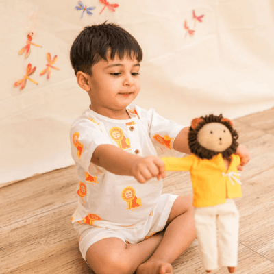 The Regal Lion Unisex Kids Cotton Nightwear Set – Kids Pajamas on Brown Living™. SKU: MITHNW-094-1. Img 1.
