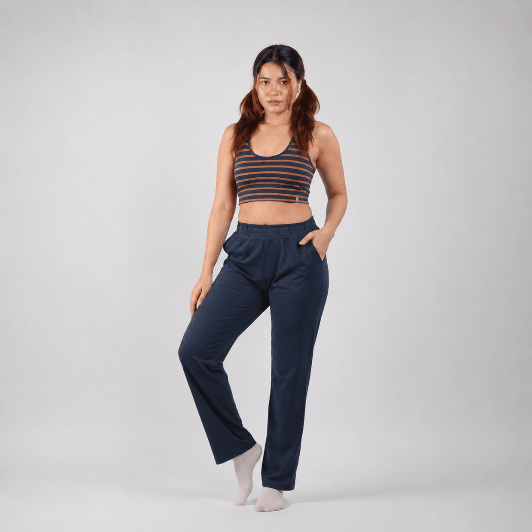 The Sunday Drift Organic Cotton Co-Ord Set | Soft & Breathable Women's – Womens Co-Ord Sets on Brown Living™. SKU: 015CSBrownStripe-NavyS. Img 2.