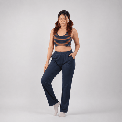 The Sunday Drift Organic Cotton Co-Ord Set | Soft & Breathable Women's – Womens Co-Ord Sets on Brown Living™. SKU: 015CSBrownStripe-NavyS. Img 2.