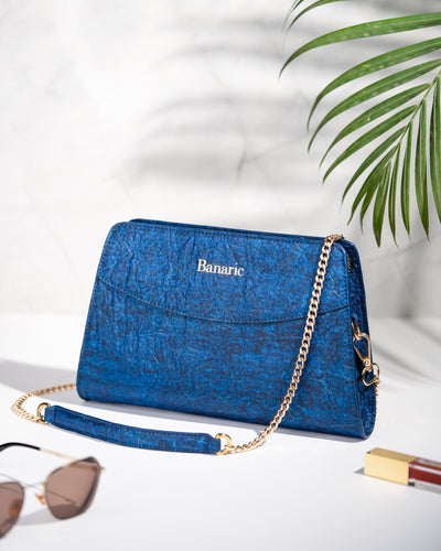 The Zen Clasp Crossbody Sling Bag | Vegan Banana Fiber Sling – Womens Handbag on Brown Living™. SKU: Blue-rcsb. Img 8.