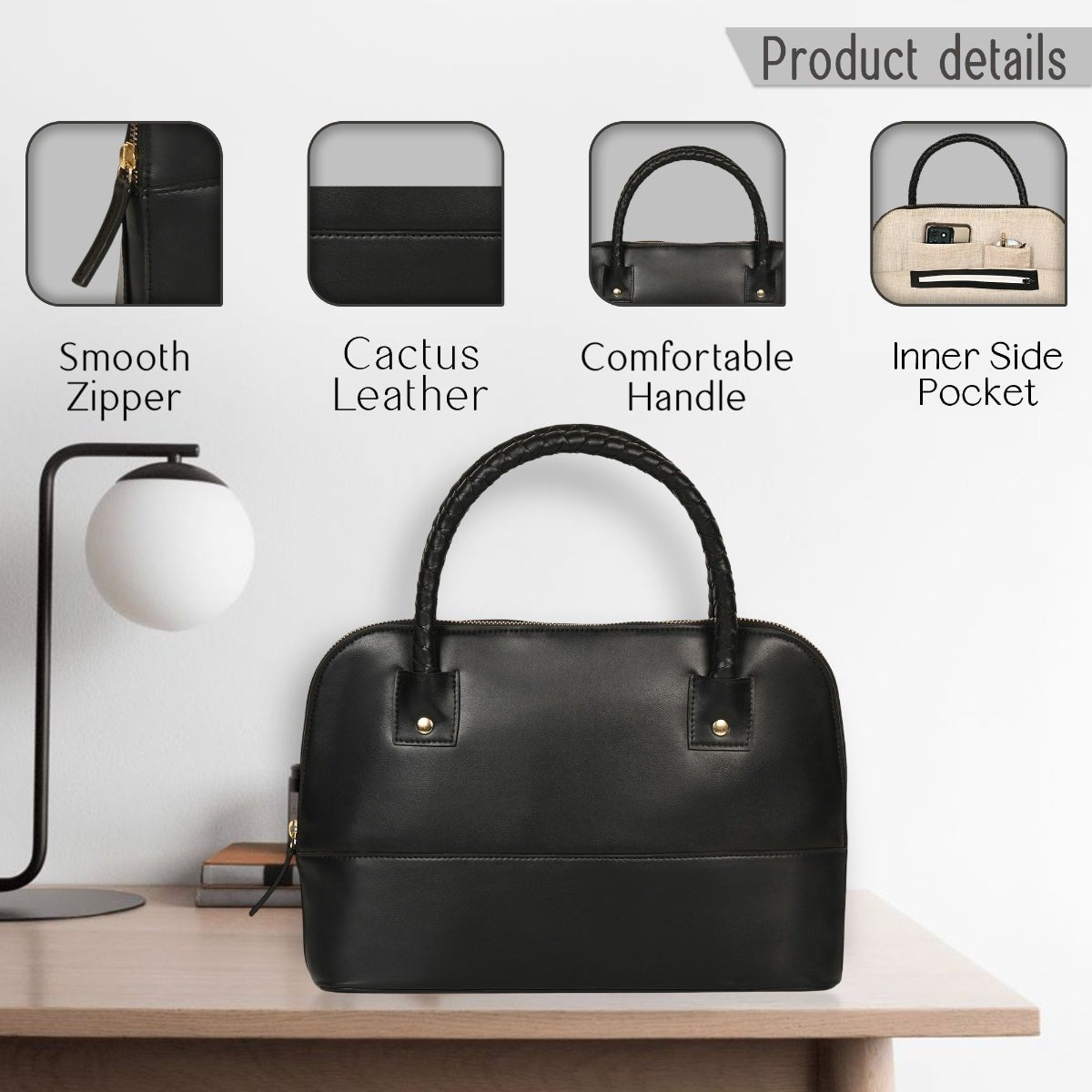 Theia (Black) | Women's Bag Made with Cactus Leather – Womens Handbag on Brown Living™. SKU: SGH 2008. Img 7.