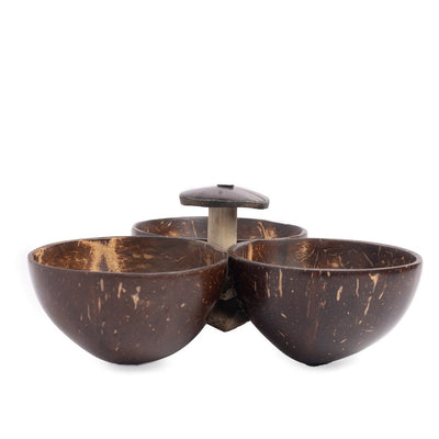 Three bowl serving set + 3 spoons | Made of coconut shell – Plates & Bowls on Brown Living™. SKU: THENGA32. Img 3.