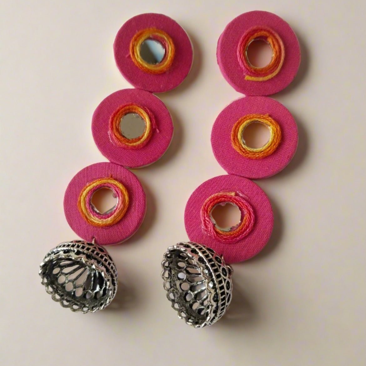 Three Drops Pink Mirror Fabric Long Earrings | Verified Sustainable by Brown Living™