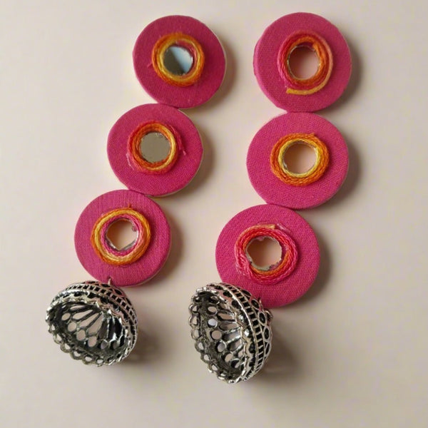 Three Drops Pink Mirror Fabric Long Earrings | Verified Sustainable by Brown Living™