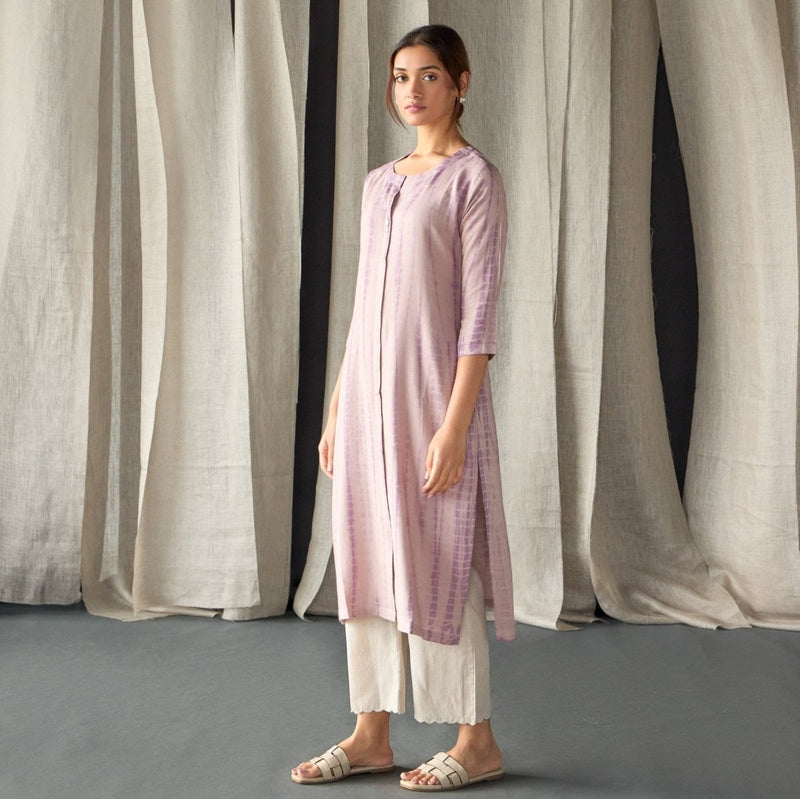 Tie - Dye Onion Pink Ecovero Linen Kurta | Verified Sustainable by Brown Living™