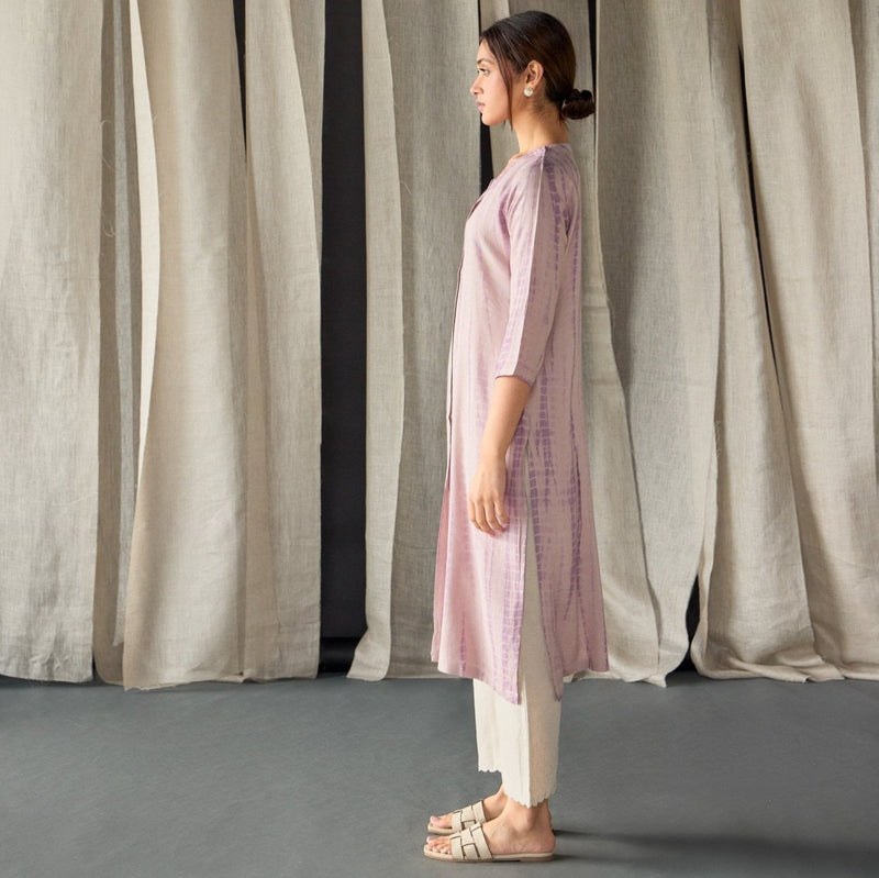 Tie - Dye Onion Pink Ecovero Linen Kurta | Verified Sustainable by Brown Living™