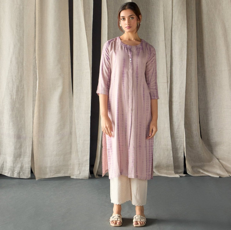 Tie - Dye Onion Pink Ecovero Linen Kurta | Verified Sustainable by Brown Living™