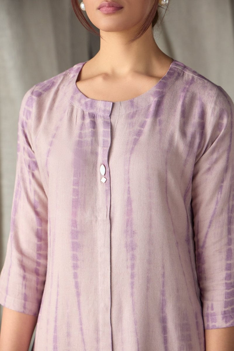 Tie - Dye Onion Pink Ecovero Linen Kurta | Verified Sustainable by Brown Living™