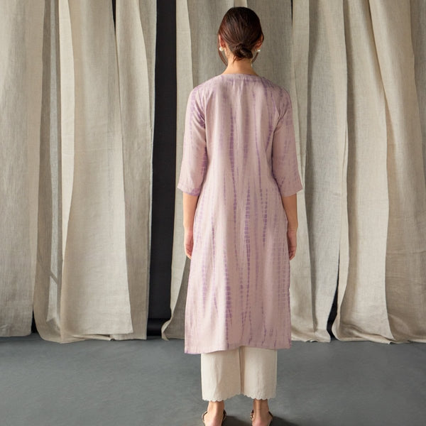 Tie - Dye Onion Pink Ecovero Linen Kurta | Verified Sustainable by Brown Living™