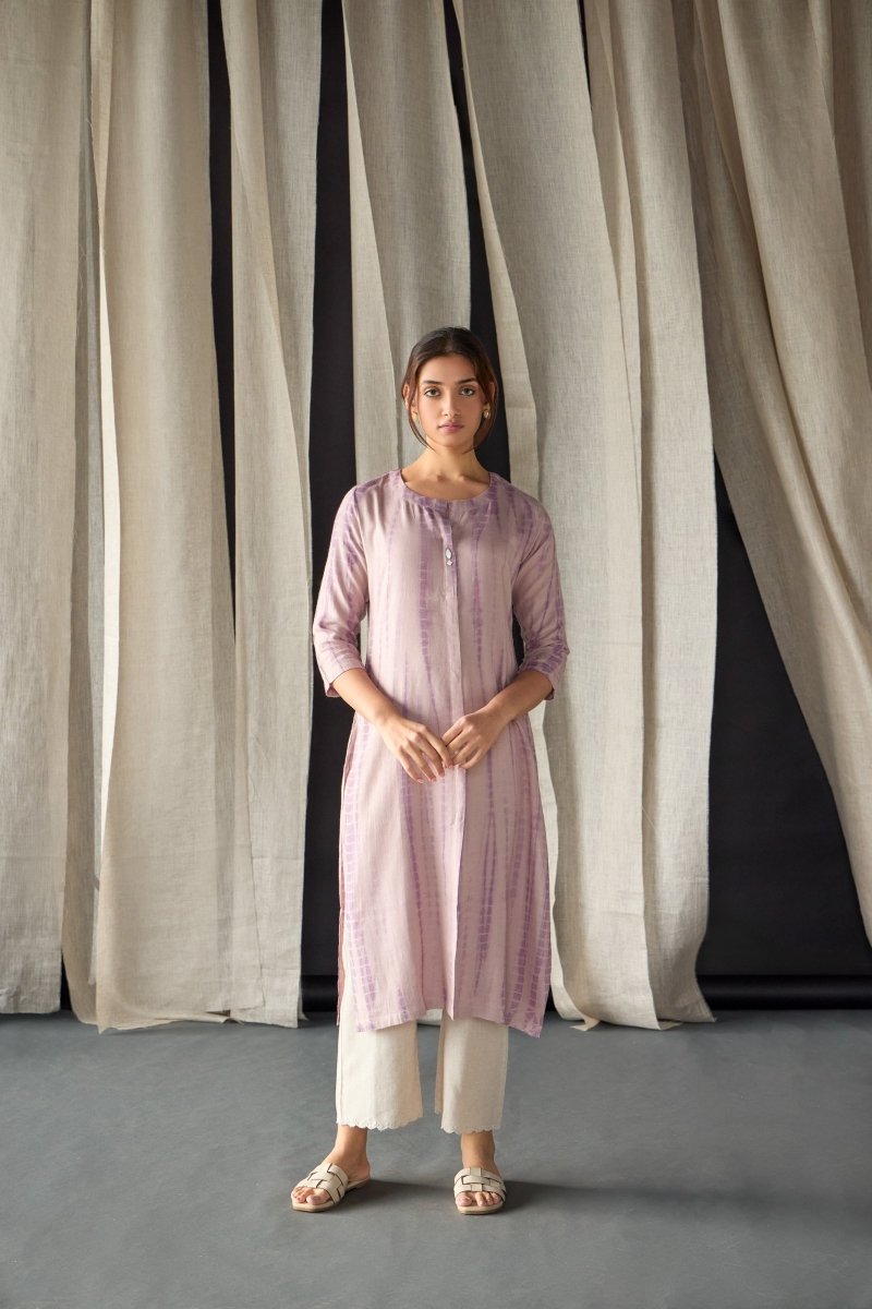 Tie - Dye Onion Pink Ecovero Linen Kurta | Verified Sustainable by Brown Living™