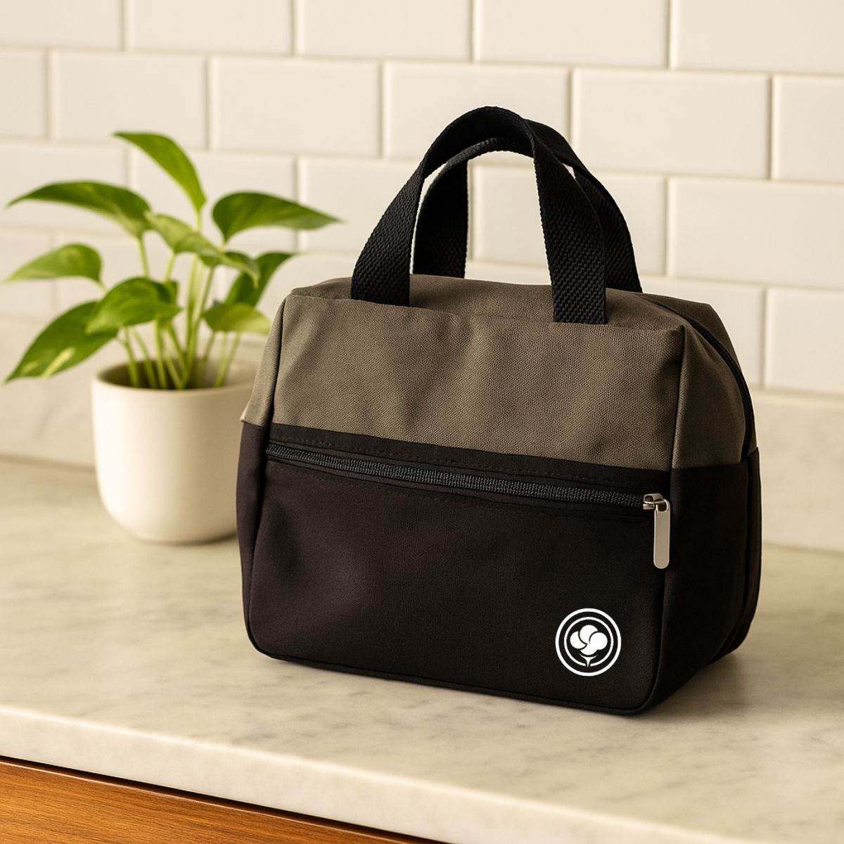 Tiffin Tote – Cotton Canvas Lunch Bag – Bags by The Gossy Shrub available on Brown Living™. Olive Green . SKU: TIF002. Img 3.