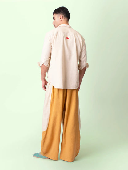 Tipa – Organic Cotton Linen Flowy Pants with Side Panel – Mens Pants by Phuhar's available on Brown Living™. Mustard Xs. SKU: pH0761. Img 3.