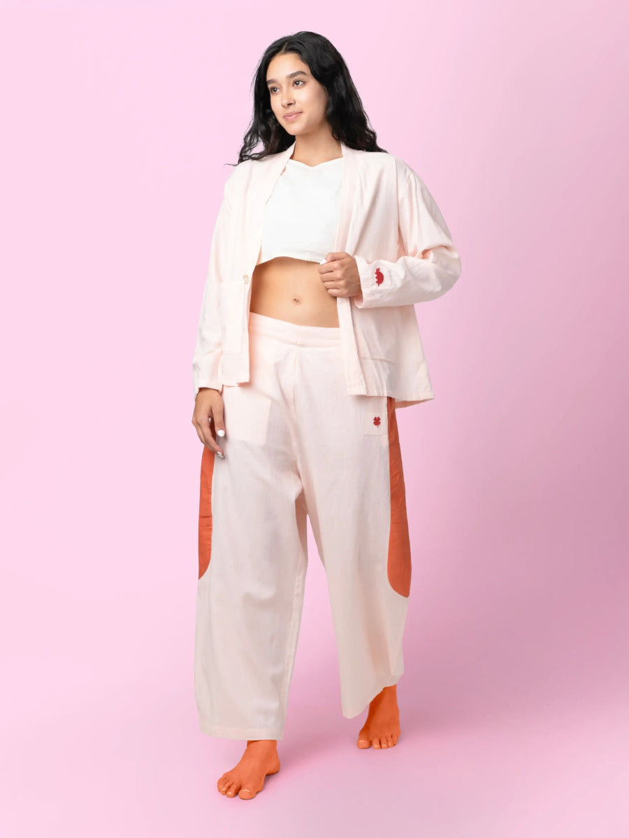 Tipa – Organic Cotton Linen Flowy Pants with Side Panel – Mens Pants by Phuhar's available on Brown Living™. Pink Xs. SKU: pH0711. Img 6.