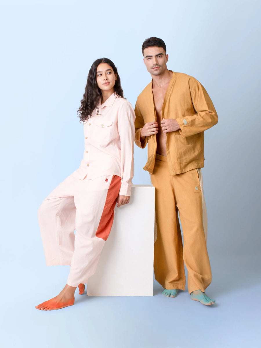 Tipa – Organic Cotton Linen Flowy Pants with Side Panel – Mens Pants by Phuhar's available on Brown Living™. Pink Xs. SKU: pH0711. Img 9.