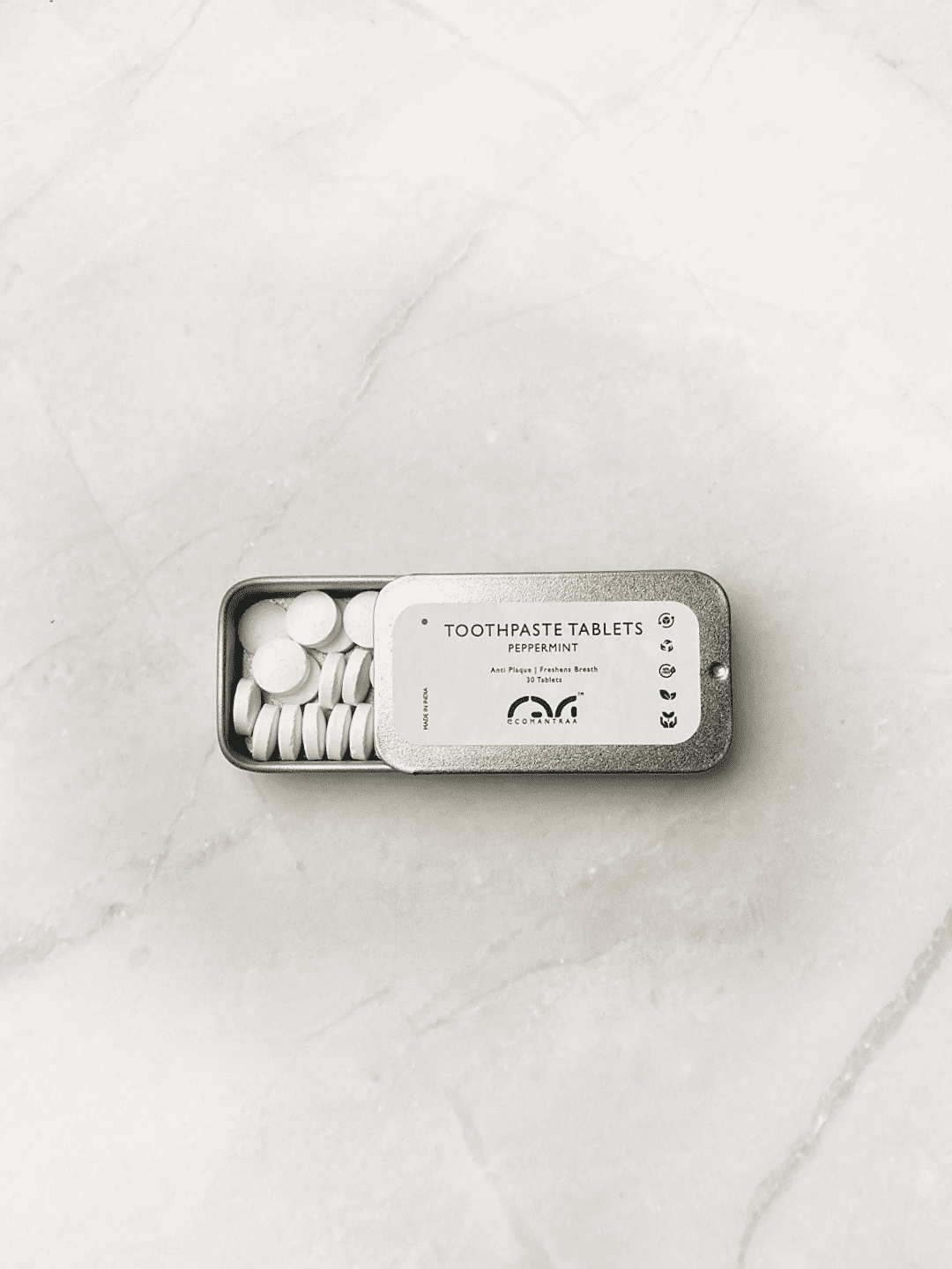 Toothpaste Tablets (30 Nos, Tin) | Natural, Eco - Friendly Oral Care – Tooth Cleaning Tablets on Brown Living™. SKU: EM-00101. Img 3.