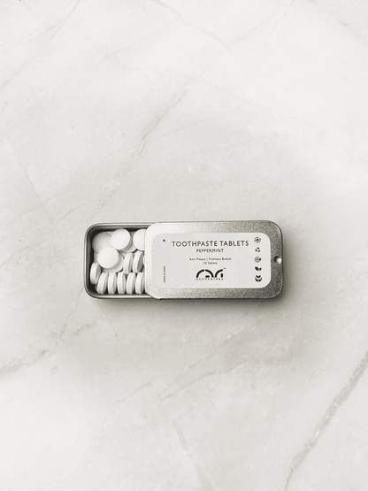 Toothpaste Tablets (30 Nos, Tin) | Natural, Eco - Friendly Oral Care – Tooth Cleaning Tablets on Brown Living™. SKU: EM-00101. Img 3.