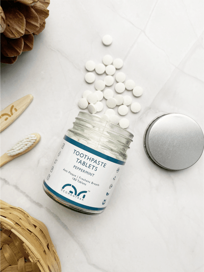 Toothpaste Tablets (60 Nos) | Natural Fluoride - Free Tablets – Tooth Cleaning Powder on Brown Living™. SKU: EM-00103. Img 1.