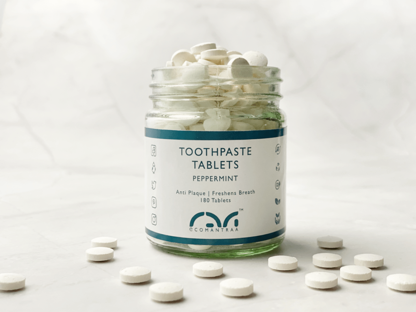 Toothpaste Tablets (60 Nos) | Natural Fluoride - Free Tablets – Tooth Cleaning Powder on Brown Living™. SKU: EM-00103. Img 2.