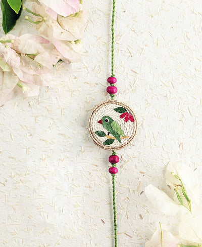 Tota Rakhi | Handmade Parrot-Themed Designer Rakhi for Raksha Bandhan – Rakhi on Brown Living™. SKU: GUL-1. Img 1.