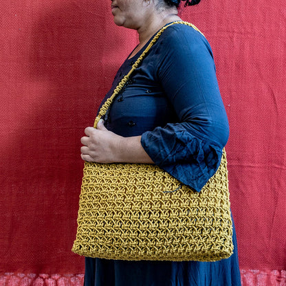 Tottaly Classic Hand - Knotted Tote | Artisan Handmade Carry Bag – Tote Bag on Brown Living™. SKU: S22CLTOTE122-MY. Img 3.