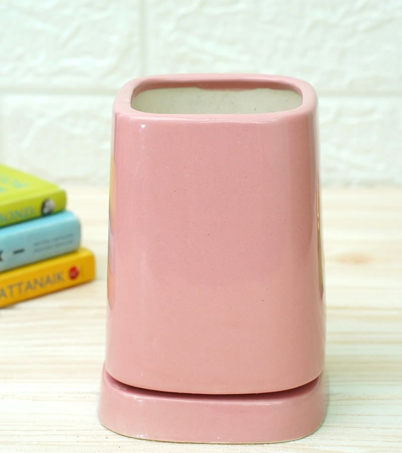 Tower Ceramic Pot - Pink 14 x 13 cm – Ceramic Planter on Brown Living™. SKU: Pink_Tower_Pot. Img 2.