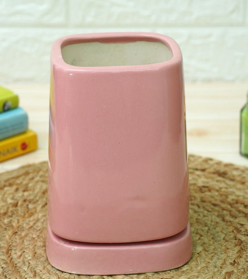 Tower Ceramic Pot - Pink 14 x 13 cm – Ceramic Planter on Brown Living™. SKU: Pink_Tower_Pot. Img 4.