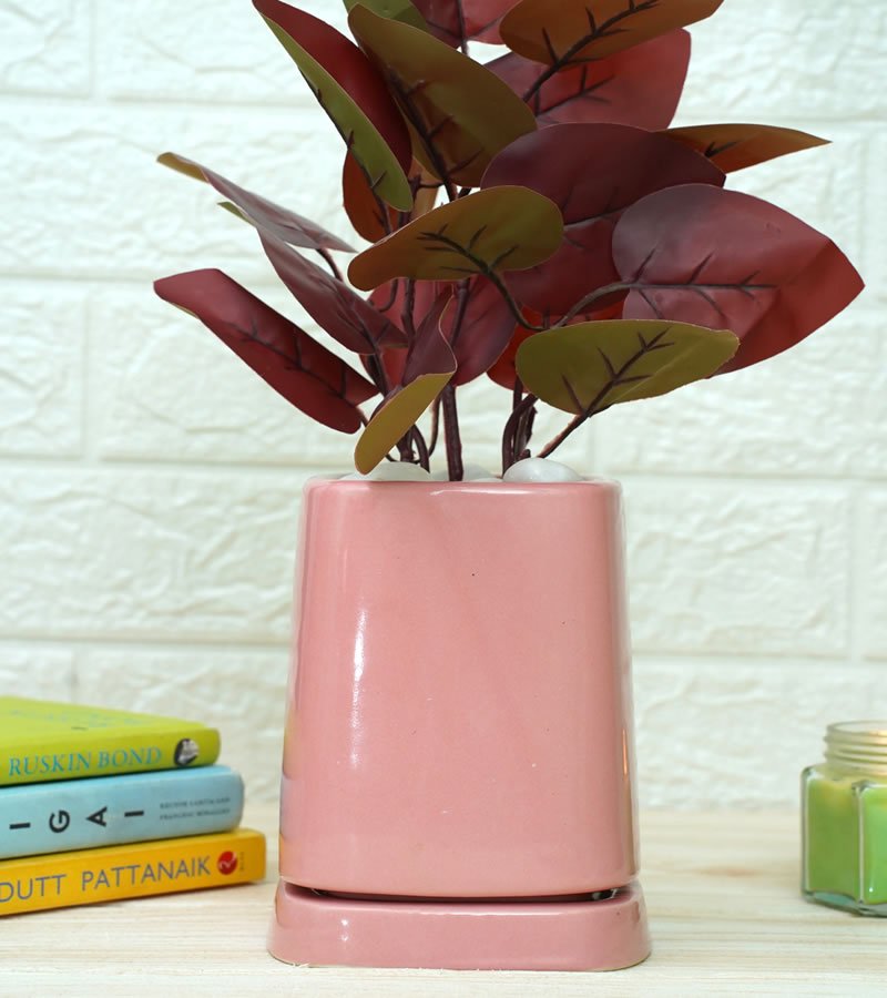 Tower Ceramic Pot - Pink 14 x 13 cm – Ceramic Planter on Brown Living™. SKU: Pink_Tower_Pot. Img 1.