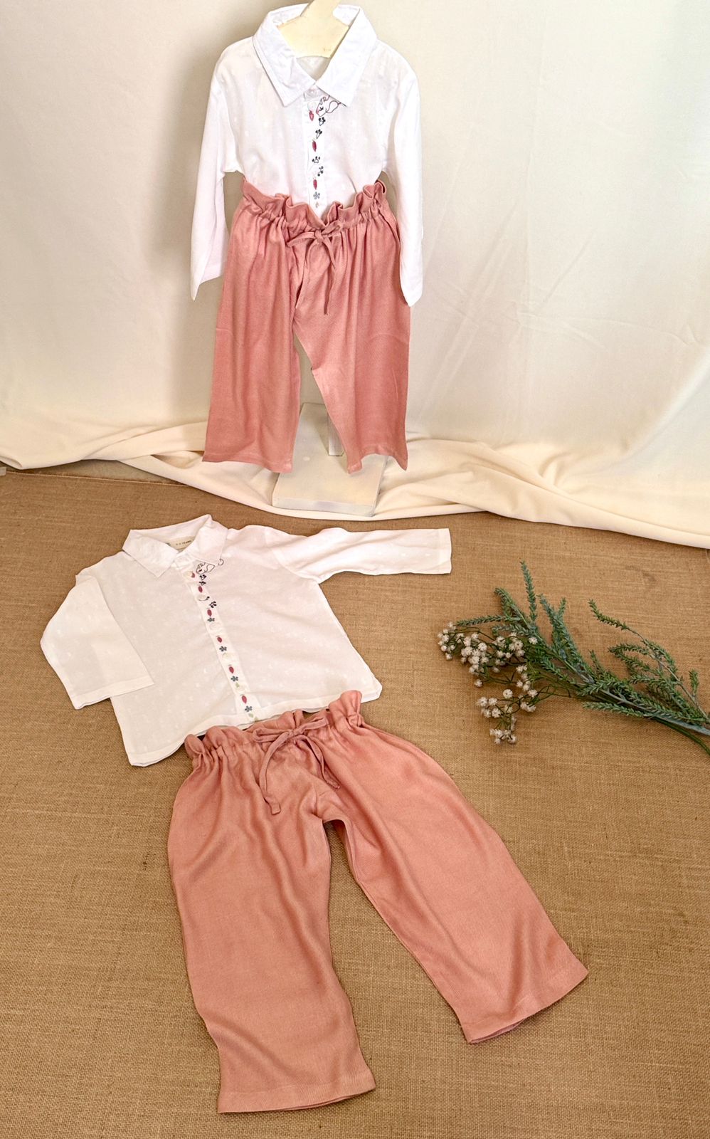 Track The Trail Beige Embroidered Shirt & Pant Set for Kids – Kids Daywear Sets on Brown Living™. SKU: TF-114-B3-WG5-1. Img 2.