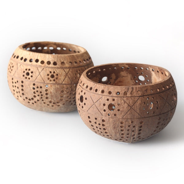 Traditional Coconut Shell Tea Light Candle Holders (Set of 2) | Verified Sustainable Candles & Fragrances on Brown Living™