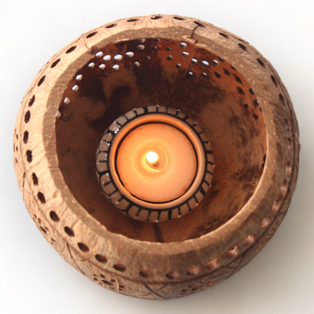 Traditional Coconut Shell Tea Light Candle Holders (Set of 2) | Verified Sustainable by Brown Living™