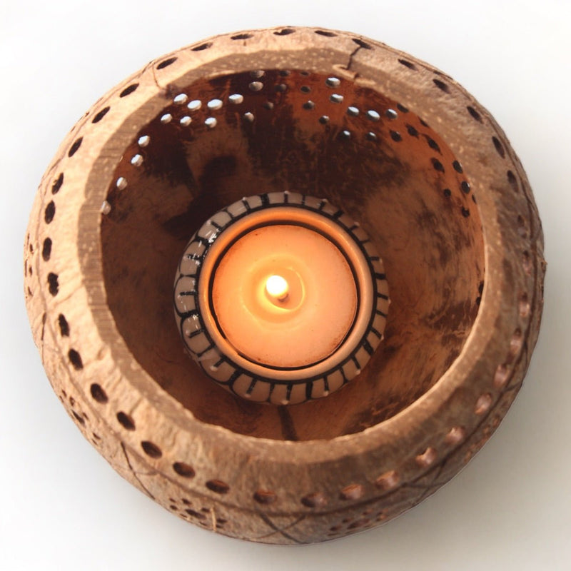 Traditional Coconut Shell Tea Light Candle Holders (Set of 2) | Verified Sustainable Candles & Fragrances on Brown Living™