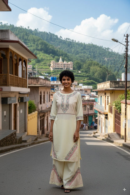 Traditional Cotton Chikankari Kurta Palazzo Set for Women – Womens Kurta on Brown Living™. SKU: S03008. Img 5.