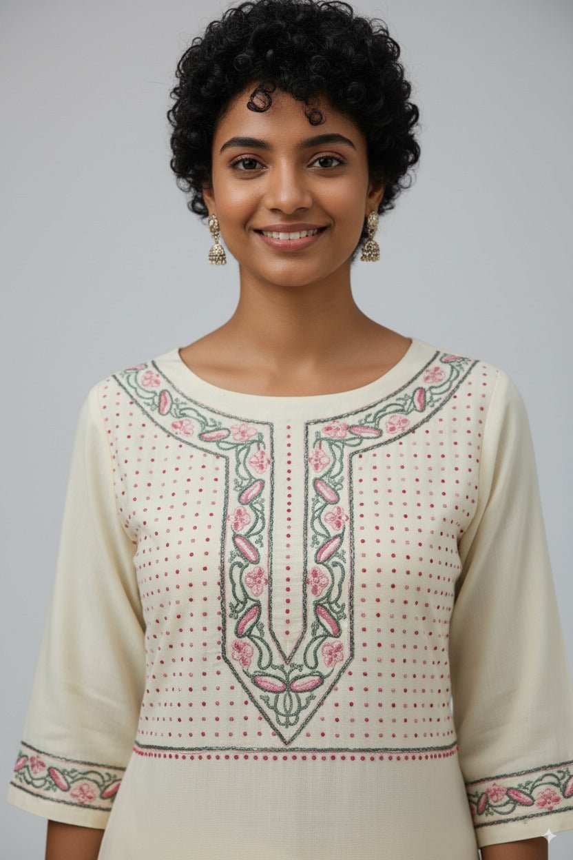 Traditional Cotton Chikankari Kurta Palazzo Set for Women – Womens Kurta on Brown Living™. SKU: S03008. Img 4.