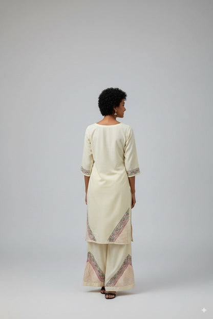 Traditional Cotton Chikankari Kurta Palazzo Set for Women – Womens Kurta on Brown Living™. SKU: S03008_S_. Img 3.