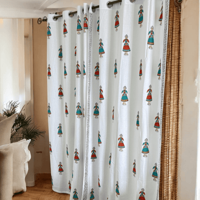 Traditional Doll Print Cotton Door Curtain 7 x 4 Feet (Set of 2) – Curtains on Brown Living™. SKU: CURDOLL7FEET. Img 6.
