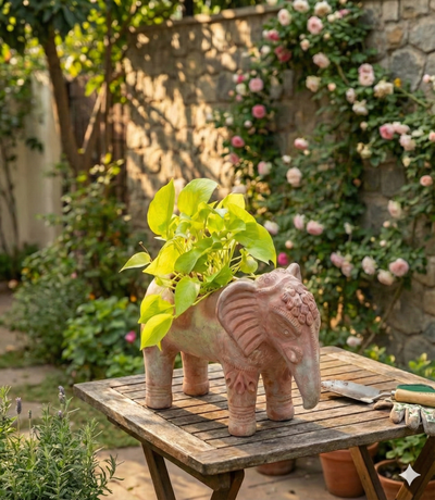 Traditional Elephant Handcrafted Clay Planter| Eco - Friendly – Pots & Planters on Brown Living™. SKU: A0_plt_0051. Img 5.