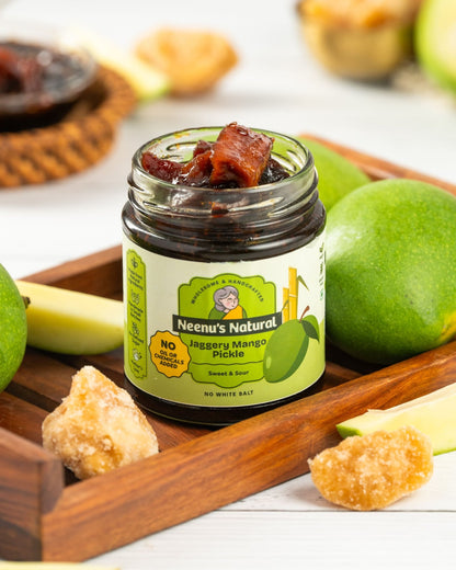 Traditional Mango Pickle | Spicy & Tangy Indian Style Condiment – Pickles & Chutney on Brown Living™. SKU: NN_02. Img 1.