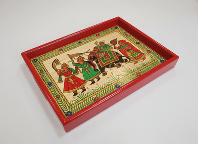 Traditional Marwari Phad Wooden Platter | Handcrafted Decorative Tray – Trays & Platters on Brown Living™. SKU: PDAMRTMDMC02. Img 1.