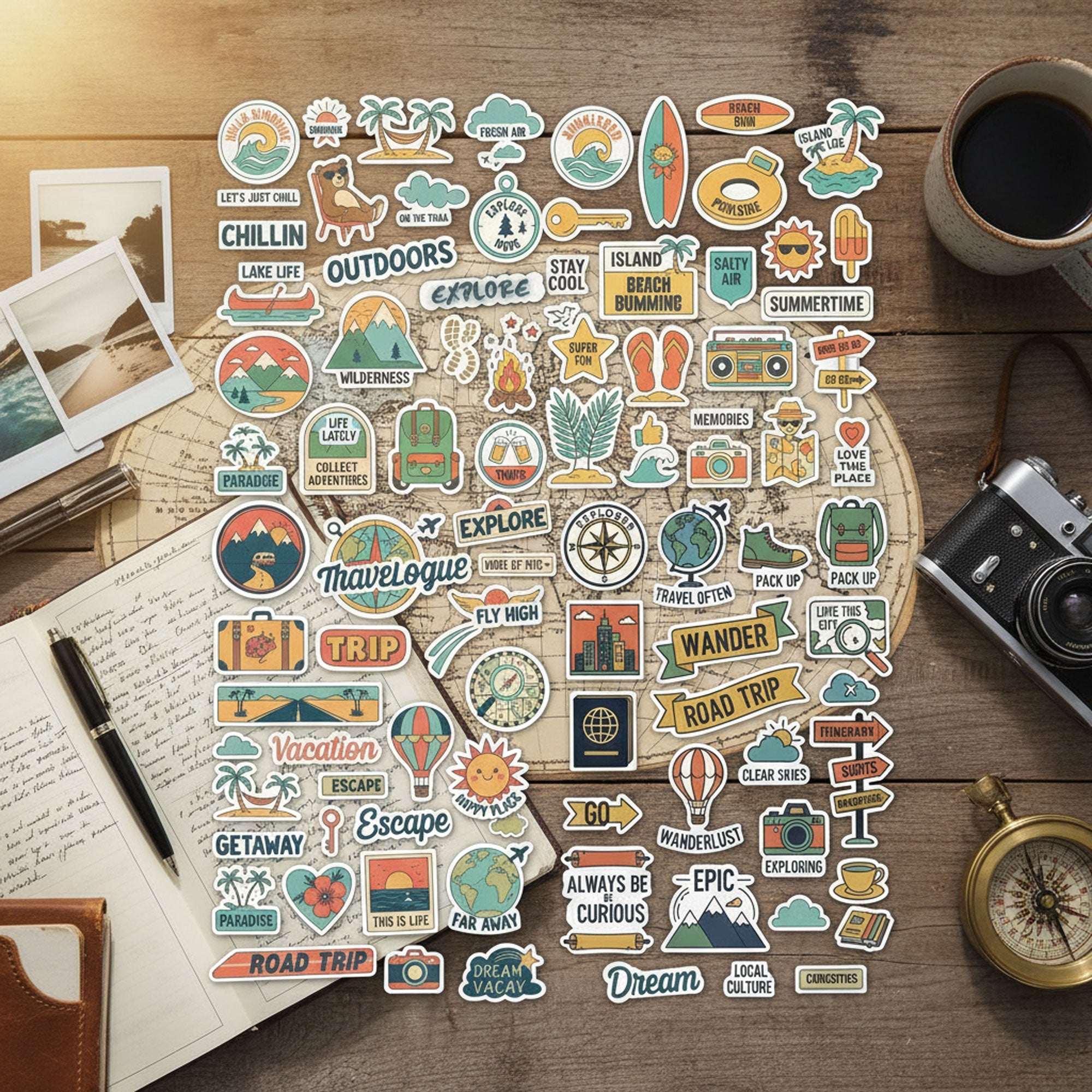 Travel Holiday Road Trip Stickers for Luggage, Bottle, Bags, Accessori – Stationery on Brown Living™. SKU: 21-CA25-TravelStickers. Img 4.