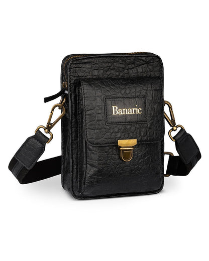 Travel Sling Bag | Banana Fibre Vegan Leather | Eco - Friendly Bag – Sling Bag on Brown Living™. SKU: RCBAGBANARIC02ABK. Img 4.