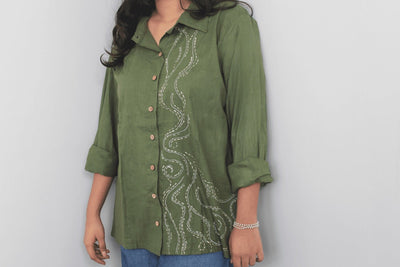Tree Lines Shirt | Contemporary Casual Shirt For Women – Womens Shirt on Brown Living™. SKU: SH06. Img 4.