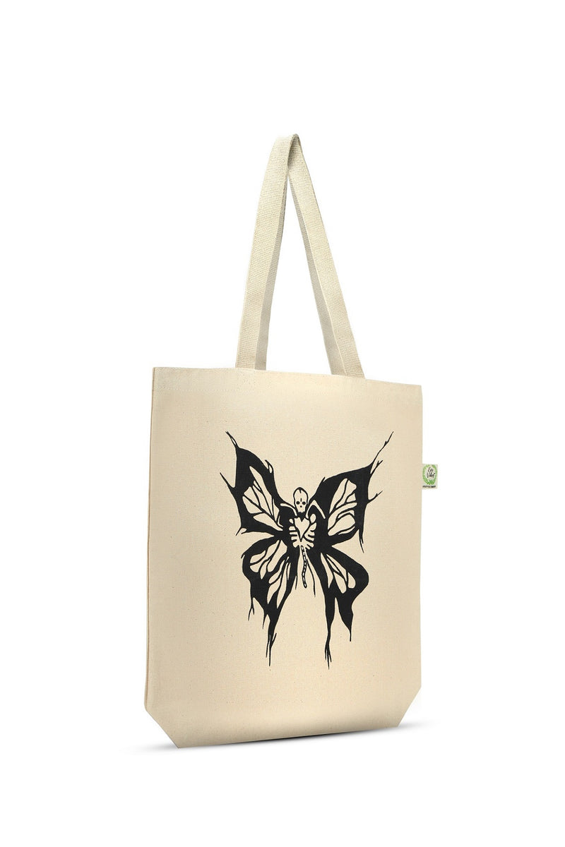 Premium Cotton Canvas Tote Bag - Butterfly White | Verified Sustainable by Brown Living™