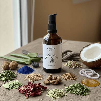 Tribal Hair Oil | Ayurvedic Hair Oil for Hair Growth – Hair Oil on Brown Living™. SKU: kh_triblhairoil_01. Img 2.