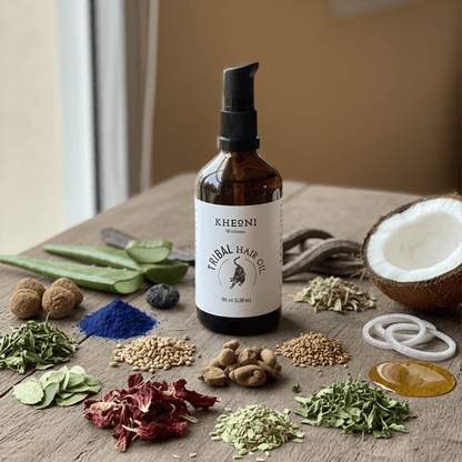Tribal Hair Oil | Ayurvedic Hair Oil for Hair Growth – Hair Oil on Brown Living™. SKU: kh_triblhairoil_01. Img 2.