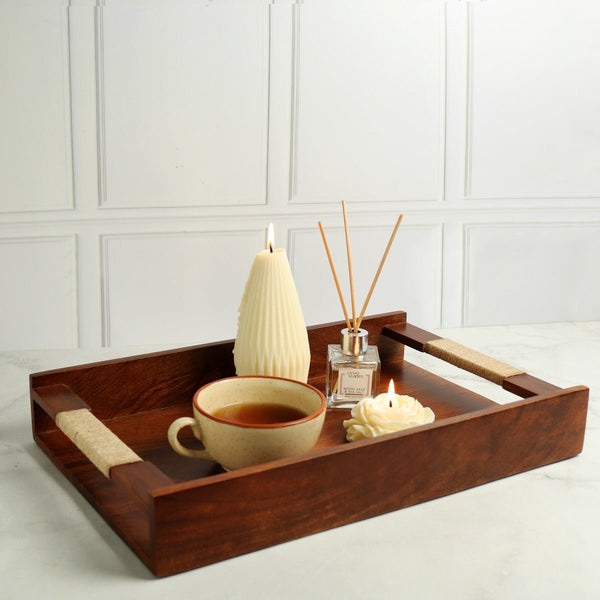Tribal Wooden Serving Tray in Walnut | Verified Sustainable Trays & Platters on Brown Living™