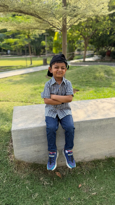 Tribe Shirt I Bright & Playful Fun Print Cotton Shirt for Boys – Kids Daywear Sets on Brown Living™. SKU: ZBTSD. Img 2.