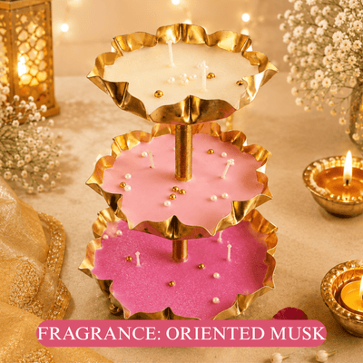 Triple Radiance 3-Tier Urli Candle | Pearl Detail Festive Candle – Candles & Fragrances on Brown Living™. SKU: D-412. Img 7.