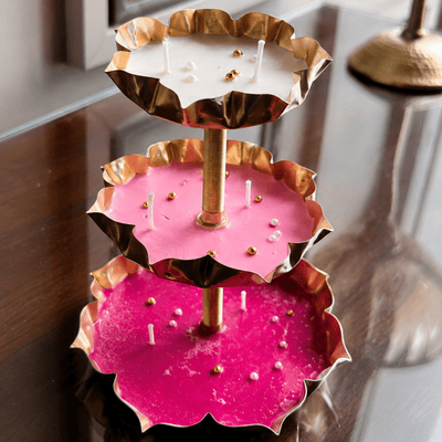 Triple Radiance 3-Tier Urli Candle | Pearl Detail Festive Candle – Candles & Fragrances on Brown Living™. SKU: D-412. Img 4.